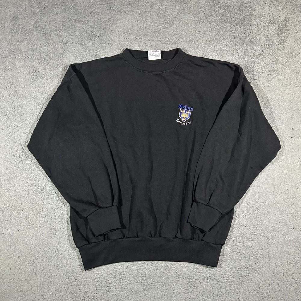 VTG 90s Oxford University Campus Black Crewneck Sweater Men's Size XL #3235